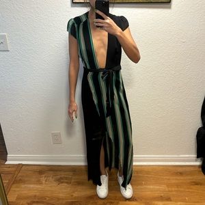 REFORMATION Black and Green Wrap-Around Maxi Dress